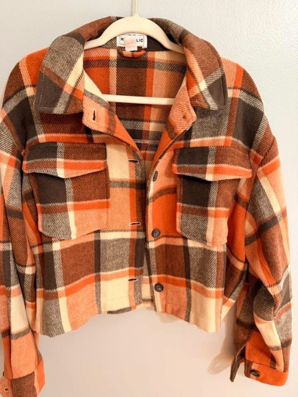 For The Republic Orange, Brown & Cream Plaid Jacket